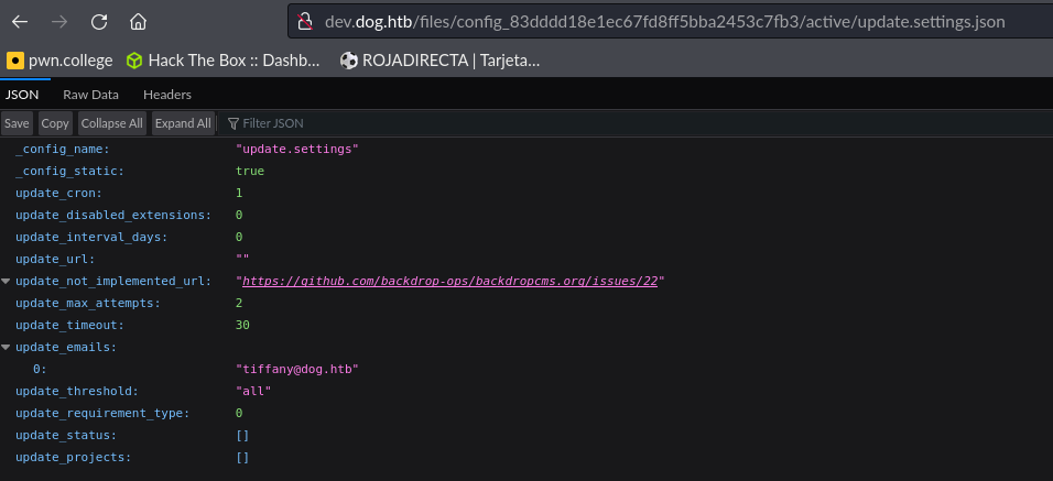 Found username in update.settings.json